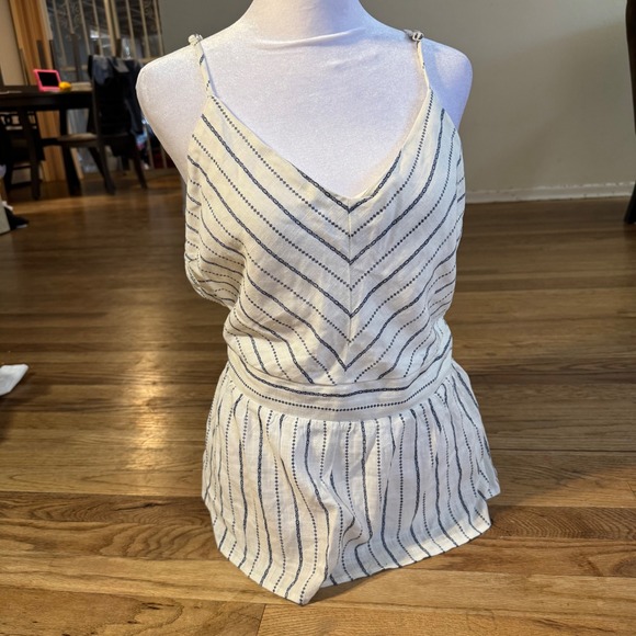 Monteau Los Angeles Blue White Striped Linen Blend Peplum Cami Top XL 201527 - Picture 8 of 8